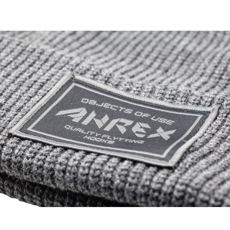 Ahrex Beanie Ribbed Knit Woven Patch Dark Grey